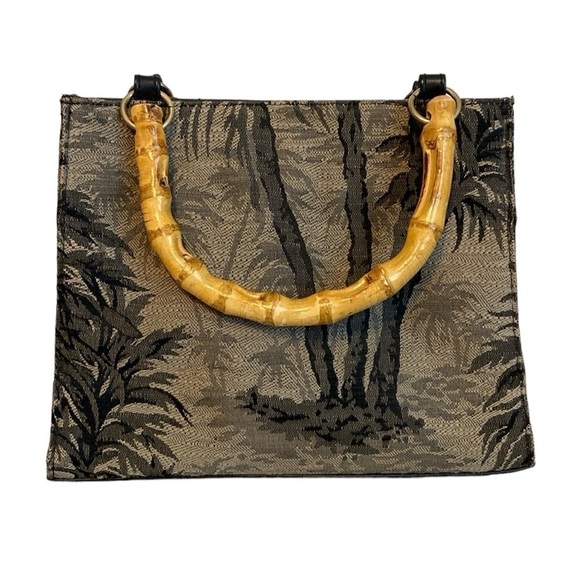 Sunny Hawaii Handbags - Sunny Hawaii Bag Palm Trees Bamboo Handles Black &Tan